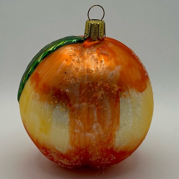European Glass Sugared Peach Hand-painted Holiday Ornament - Picture 8 of 8